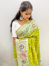 Samrpika Light Olive Green Silver Zari Worked Heavy Banarasi Saree